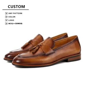 Men’s Retro Tassel Loafers Top Layer Cow Leather Durable Office Work Formal Footwear