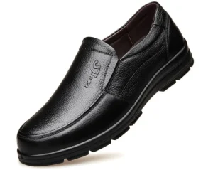 Men’s Round-Toe Waterproof Leather Slip-On Casual Wedding Shoes