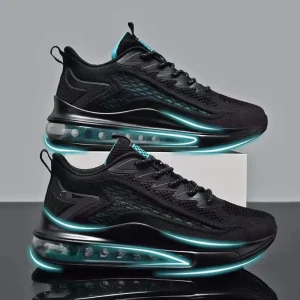 Men’s Running Shoes Air Cushion Mesh Upper Front Tether Closure Breathable Soft Sole Casual Sports Shoes All Seasons