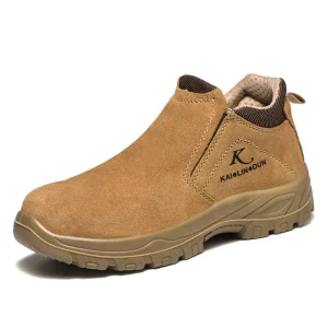 Men’s Safety Shoes Steel Toe Cap Anti-Smashing Anti-Puncture Lightweight Wear-Resistant Breathable Suede Leather Shoes