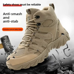 Men’s Safety Shoes Steel Toe Cap Anti smash Anti puncture Wear resistant High top Non slip Rubber Outsole Protective Work Boots