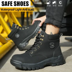 Men’s Safety Shoes Steel Toe Factory Construction Workers Hiking Work Boots Midsole for Insole Anti Slip Summer