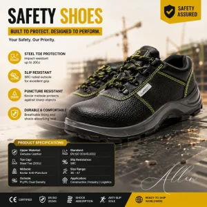 Men’s Safety Shoes with Puncture Resistant Steel Toe Anti Slip Embossed Cow Leather Work Boots for Spring Summer Autumn Winter