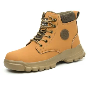Men’s Safety Work Boots Microfiber Leather High Top Steel Toe Cap Anti-Smash Puncture-Proof Waterproof Non-Slip Wear-Resistant