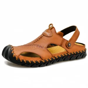 Mens Sandals Beach Sandals for Men Lightweight Breathable Non Slip Durable Soft Sole Casual Hollow Leather Sandals Mens Shoes