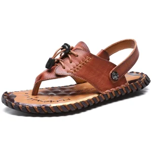 Men’s Sandals Flip Flops Zoris Slippers Outdoor Walking Hiking Beach Shoes Sport Cow Genuine Leather Slip on Low top Closed Toe