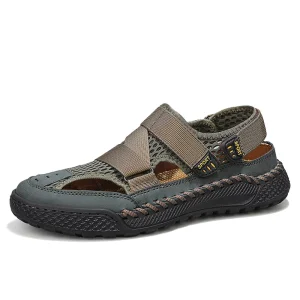 Men’s Sandals Outdoor Walking Hiking Beach Fisherman Shoes Sport Webbing Mesh Fabric Slip on Low-top Closed Toe Leisure for Male