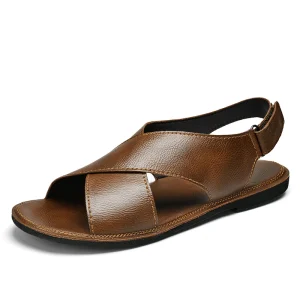 Men’s Sandals Outdoor Walking Hiking Beach Shoes Sport Flats Leather Slip on Low top Summer Breathable Casual Handmade Open toe