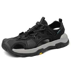 Men’s Sandals Outdoor Walking Hiking Beach Shoes Sport Leather Mesh Slip on Low top Lace up Summer Casual Handmade Covered Toe