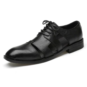 Men’s Sandals Uniform Dress Oxford Derby Business Lace up Outdoor Pointed Toe Hollow Out Air Hole Cow Genuine Leather Closed Toe