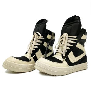 Men’s Shoes Real Leather High Top Shoes Black and White Large Inverted Triangle Shoes