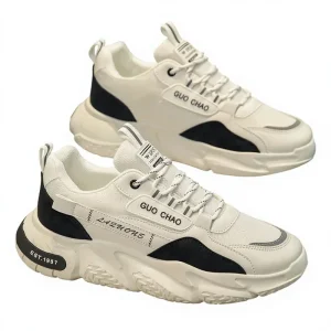 Men’s Shoes Summer New Explosive Synthetic Leather Upper Toe Tie Closure Breathable Sports Casual Thick Sole Shoes