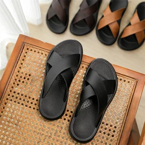 Men’s Single Band Velcro Slides Jacquard Breath EVA Cushioning Thick Sole Non-Slip Outdoor Walking Travel Sandals