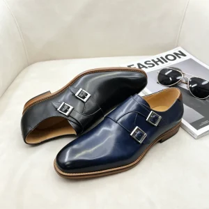 Men’s Single Buckle Monk Strap Shoes Genuine Leather Formal Business and Wedding Dress Shoes