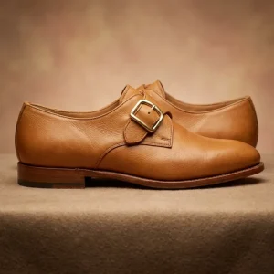 Men’s Single Monk Strap Shoes Genuine Leather Luxury Formal Business Shoes Elegant Buckle Dress Shoes