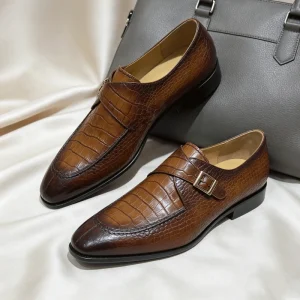 Men’s Single Monk Strap Wedding Shoes Light Breathable Anti Slip for Embossed Formal Business Bespoke Quality Shoes