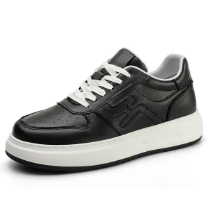 Men’s Skateboarding Shoes Sneakers Leather Internal Height Increasing Thick Sole Platform Lace up Handmade Breathable