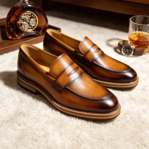 Men’s Slip On Dress Shoes With Thick Sole Genuine Cow Leather Formal Business Dress Shoes Loafers
