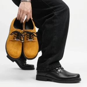 Men’s Smooth Derby Shoes with Rhombus Metal Accent Lace-Up Chunky Sole Non Slip Comfortable Office Casual Vintage