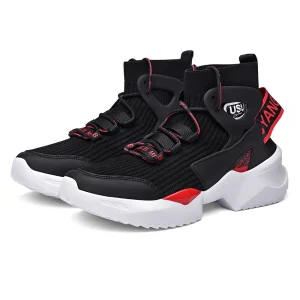 Men’s Sneakers Breathable Mesh Casual Running Shoes EVA Midsole Rubber Outsole Striped Pattern for All Seasons