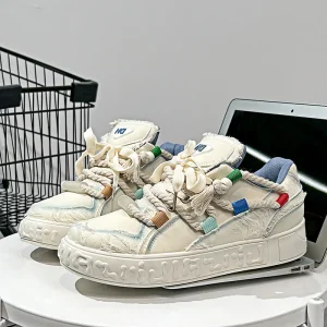 Men’s Sneakers with Braided Bread Design, Comfortable, Casual, Wear-resistant, Versatile, Trendy, Multi-color