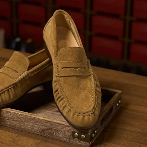 Men’s Soft Comfortable Italian Leather Toe Dress Shoes Slip On Penny Loafers Oxford Business Autumn Winter Spring Summer Rubber
