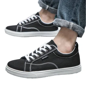 Men’s Solid Color Casual Low Top Lace up Breathable Comfortable Canvas Shoes All Season PVC Outsole