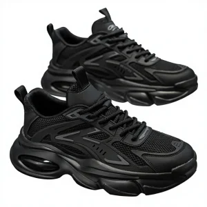 Men’s Solid Lace up Breathable Mesh Youth Sneakers Casual All match Height increasing Clunky Trendy Shoes