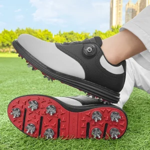Men’s Spike Golf Shoes K19 Rotary Buckle Waterproof Golf Sneakers Quick Lacing Non Slip Professional Golf Trainers