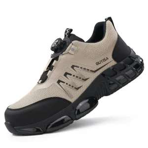 Men’s Sport Style Sneakers New Safety Work Shoes Anti-Smash & Anti-Puncture Black with Rotating Button for Construction