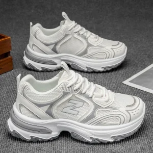 Men’s Sports Casual Mesh Breathable Black Walking Sport Shoes Chunky Running Sneakers for Summer PU