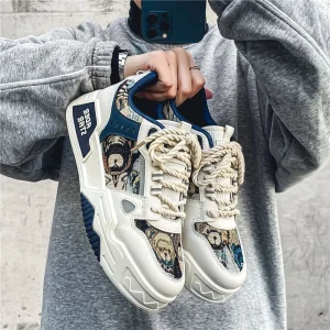 Men’s Sporty Casual Fashion Breathable Summer Lightweight Lace Sneakers Youth Height Custom Logo Skateboard Shoes