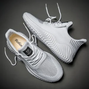 Men’s Sporty Casual Sneakers Breathable Soft White Trendy Height Increasing Big Size Light Walking Shoes Spring Suitable