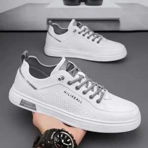 Men’s Sporty Casual Sneakers Leather Upper Lace Up Mesh Running Men Walking Shoes