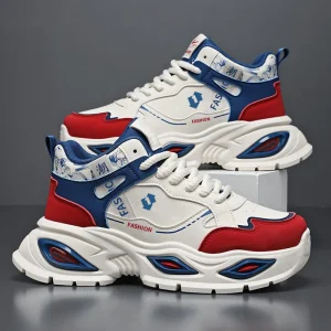 Men’s Sporty Running Sneakers Versatile Height-Increasing Thick-Soled High-Top Casual Dad Shoes Synthetic Mesh