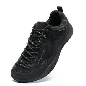 Men’s Sporty Toe Comfort Lightweight Hiking Sneakers Casual Outdoor Rubber Outsole Lace-Up Closure Microfiber Leather Cotton