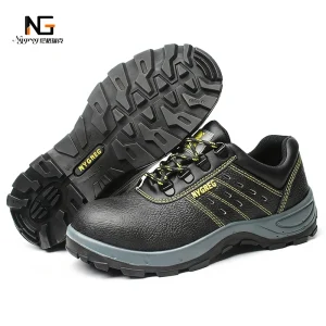 Men’s Spring/Autumn/Winter Industrial Safety Shoes Mid Cut Genuine Leather Upper PU/PU Sole Steel Toe & Iron Midsole Factory Use