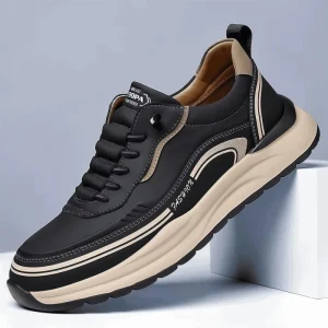 Men’s Spring New Style Front Tether Thick soled Outdoor Artificial PU Walking Shoes Breathable Waterproof Non slip Lightweight