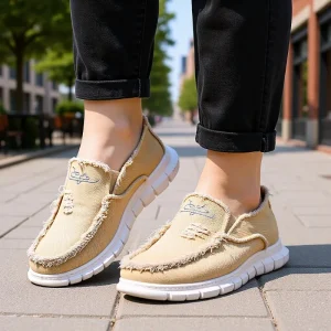 Men’s Spring Solid Color Canvas Shoes New Washed High End Casual Work Slip On Breathable Lightweight Shoes Factory Direct Sales