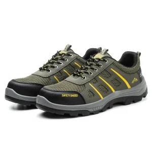 Men’s Spring Summer Breathable Anti-Slip Work Safety Shoes Iron Toe Cap Impact Puncture Resistance PU Outsole Lightweight