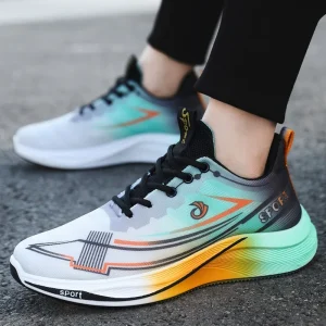 Men’s Spring Summer Casual Running Sneakers Soft Breathable Mesh Upper Rubber Midsole Non-Slip Shock-Absorbing Students Sports