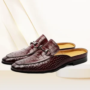 Men’s Square Head Movement Back Hollow Fashion Casual Versatile Small Leather Shoes Slippers Large Shoes