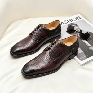 Men’s Square Toe Leather Embossed Formal Business Shoes Comfortable Derby Shoes Luxury Wedding Shoes