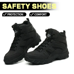 Men’s Steel Toe Safety Shoes Microfiber Upper Rubber Sole Anti-slip Wear-resistant Breathable Working Shoes for Men