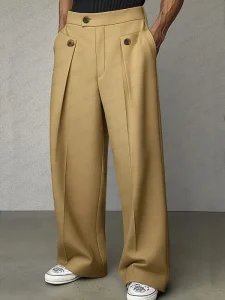 Men’s Straight-Leg Wide-Fitting Canvas Pants with Superior Drape and Long Length