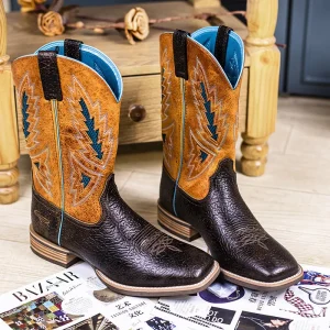 Men’s Stylish Embroidered Western Cowboy Boots Chunky Heel Knight Boots Vintage Pull on Biker Ankle Boots for Rugged Fashion