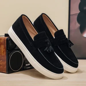 Men’s Suede Leather Flat Loafers Round Toe Casual Shoes for Work Holidays High Quality Designer Brand for Winter and Autumn