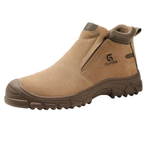 Men’s Suede Leather Safety Boots Anti Impact Heat Resistant Steel Toe Rubber Welding Foot Protection