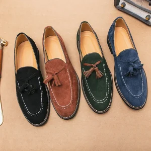 Men’s Suede Tassel Loafers Handmade Slip on Dress Shoes for Business Casual Customizable Moccasins