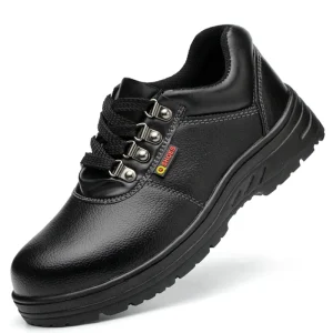 Men’s Summer Anti Blocking Work Shoes Breathable Wear Resistant Cowhide Leather Safety Shoes for Construction
